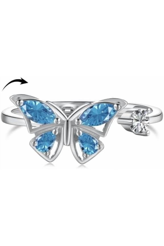 Butterfly Ring 18K White Gold/Gold Plated 925 Sterling Silver Adjustable Open Ring CZ Butterfly Ring Anniversary Birthday Jewelry Gift for Her Mom, Girlfriend, Wife