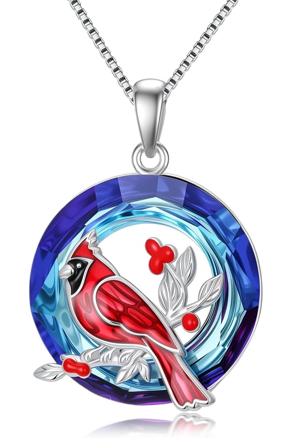 Cardinal Crystal Necklace Sterling Silver Red Cardinal Pendant Necklace Gift for Women