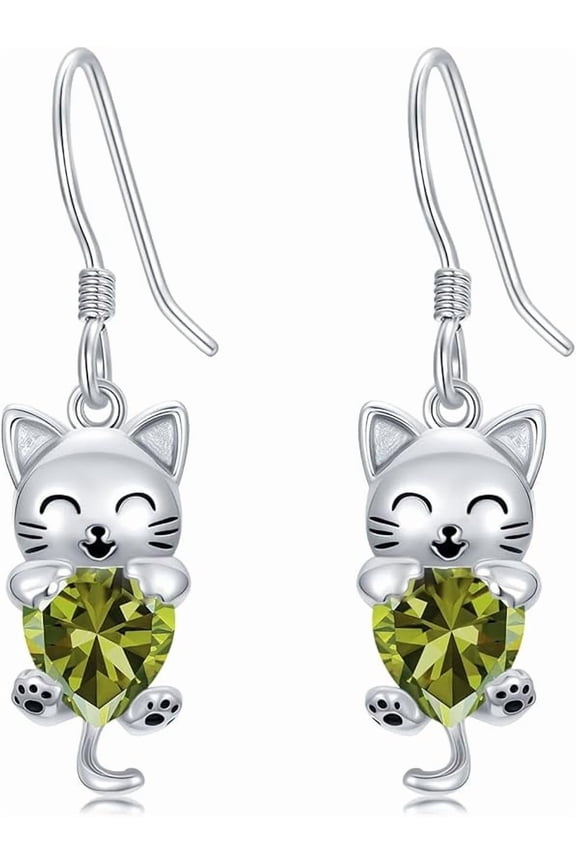 Cat Earring with Synthetic Birthstone Cat Dangle Earrings Gift for Women