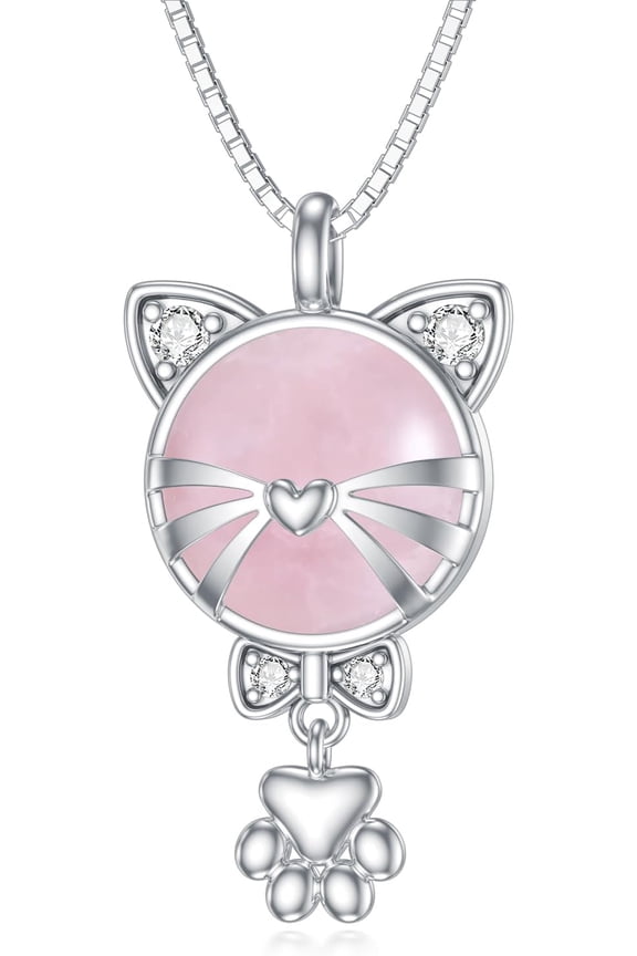 Cat Necklace Rose Quartz Kitty Cat Pendant Necklace Gift for Women