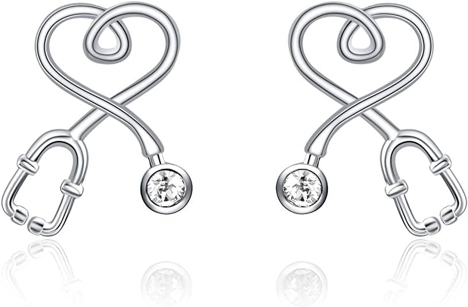 AOBOCO Christmas Gifts 925 Sterling Silver Stethoscope Earrings Simulated Birthstone Crystals Gifts for Her Nurse Medical Student
