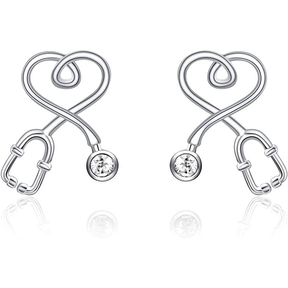 AOBOCO Christmas Gifts 925 Sterling Silver Stethoscope Earrings Simulated Birthstone Crystals Gifts for Her Nurse Medical Student
