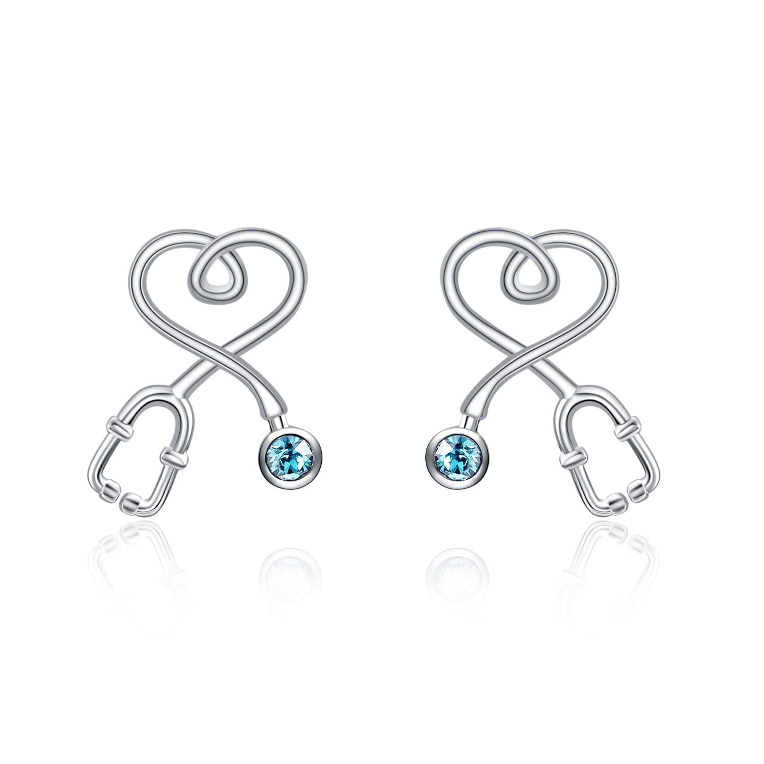 AOBOCO Mother Day Gifts Sterling Silver Stethoscope Earrings Simulated Birthstone Crystals, Gifts for Women Nurse Medical Student