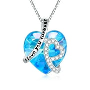 AOBOCO Christmas Gifts for Women, I Love You Forever Necklace Sterling Silver Heart Crystal Necklace Birthday Anniversary Jewelry Gifts for Women, Gifts for Her, Gifts for Mom Nana Wife Sisters