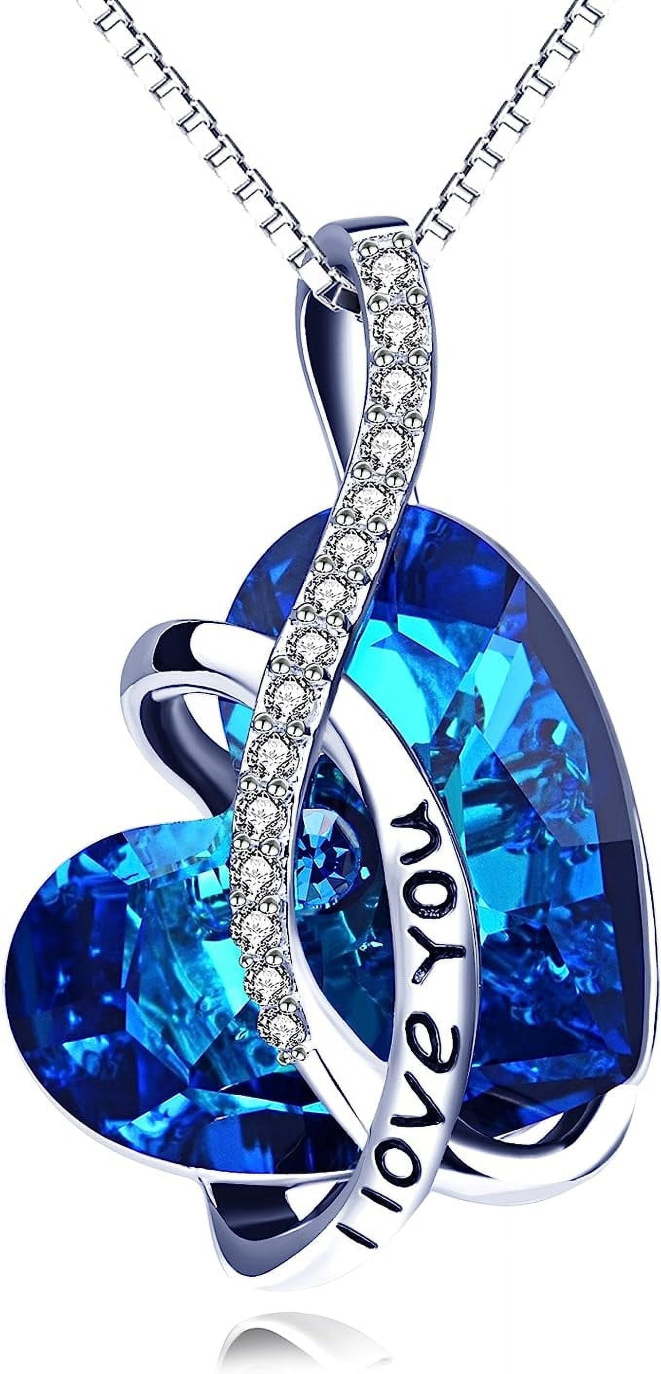 AOBOCO Mother Day Gifts for Women, I Love You Forever Necklace Sterling Silver Heart Crystal Necklace Birthday Anniversary Jewelry Gifts for Women Her Mom