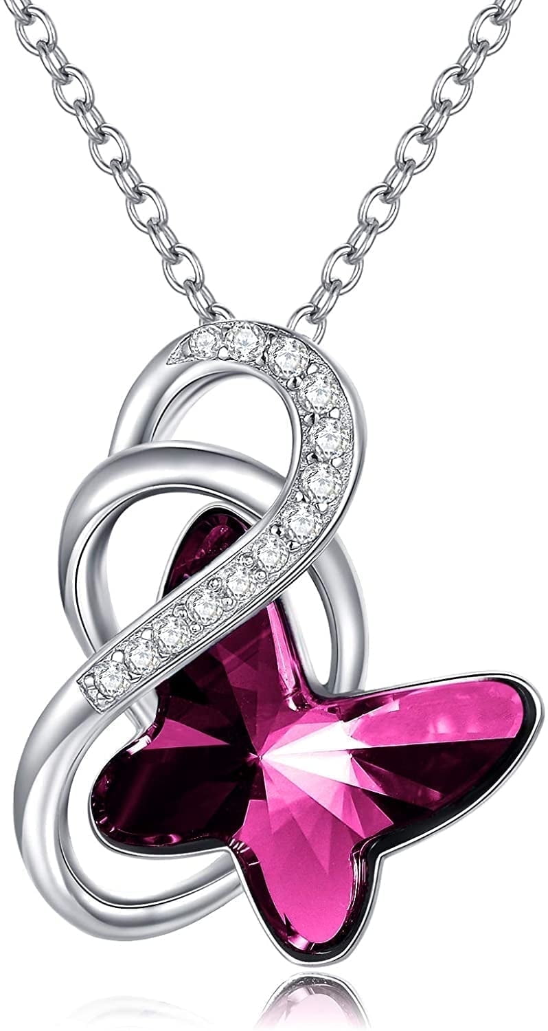 AOBOCO Gifts for Women, Sterling Silver Butterfly Necklace with Gemstone Jewelry Gifts for Women