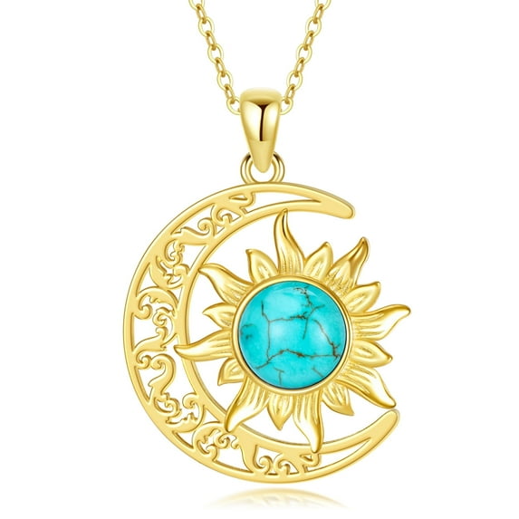 AOBOCO Crescent Necklace for Women 18K Gold Plated Moon and Sun Pendant with Natural Turquoise Stone Christmas Birthday Jewelry Gifts for Women