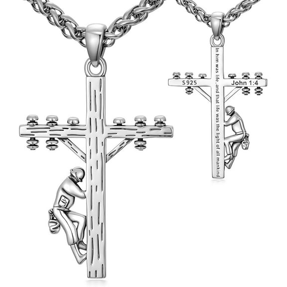 AOBOCO Cross Necklace 925 Sterling Silver Christian Jewelry for Men, w/Stainless Steel Chain 22+2 Inches
