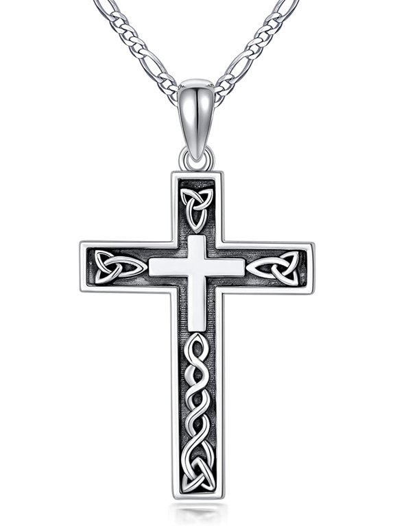 Cross Necklace for Men Women Sterling Silver Jesus Pendant Crucifix Cross Necklace for Christians Gift