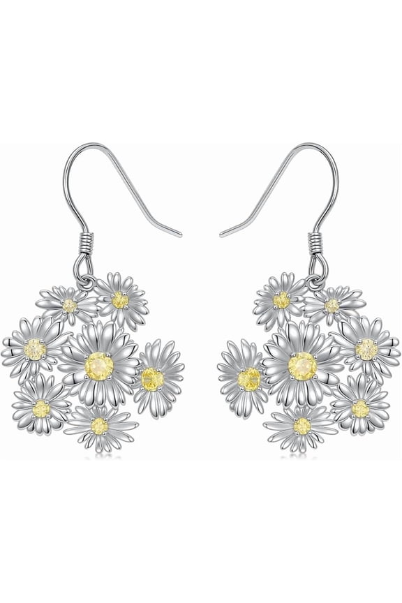 Daisy Earrings 925 Sterling Silver Daisy Drop Earrings for Women Cute Flower Dangle Jewelry Gifts for Sensitive Ears