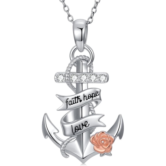 AOBOCO Diamond Anchor Necklace for Women 925 Sterling Silver Nautical Jewelry with Lab Grown Diamond Gift for Birthday