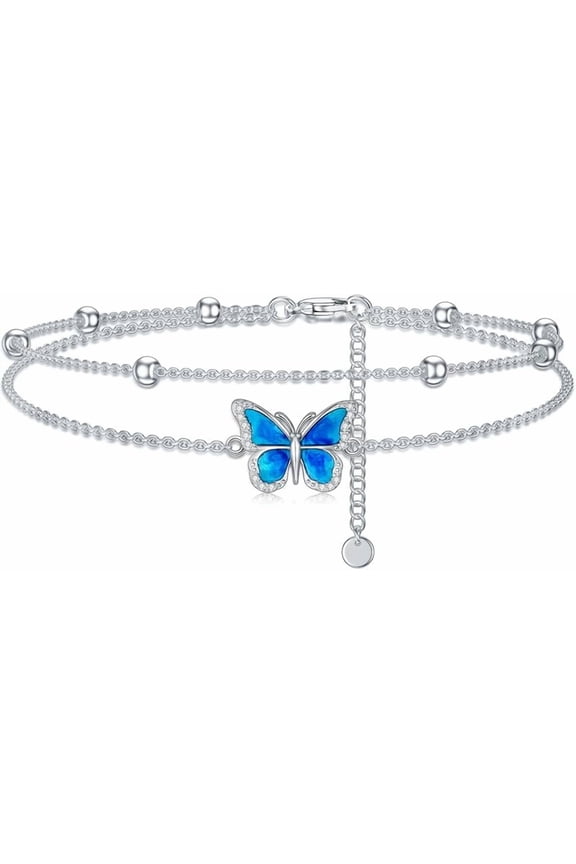 Diamond Butterfly Anklet for Women 925 Sterling Silver Colorful Butterfly Layered Anklets with Lab Grown Diamonds Jewelry Gifts for Mom Wife Girlfriend Daughter Sister Friend
