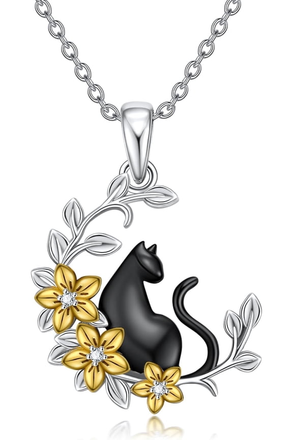 Diamond Cat Pendant Necklace for Women 925 Sterling Silver Lab Grown Diamond Jewelry Gifts for Cat Lovers