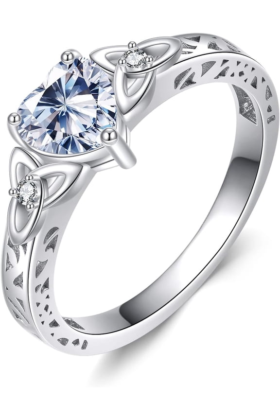 Diamond Celtic Knot Vintage Ring for Women 925 Sterling Silver 1 Carat Heart/Princess Cut/Oval Moissanite Solitaire Rings Irish Engagement Promise Ring