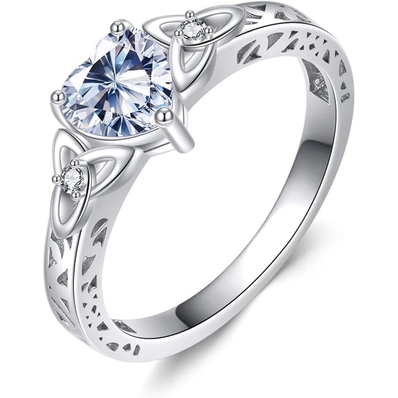 AOBOCO Diamond Celtic Knot Vintage Ring for Women 925 Sterling Silver 1 Carat Heart/Princess Cut/Oval Moissanite Solitaire Rings Irish Engagement Promise Ring