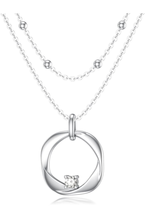 Diamond Circle Layered Necklace for Women 925 Sterling Silver Lab Grown Diamonds Jewelry Gifts for Mom Wife Girlfriend 0.1 Ct. D Color VVS
