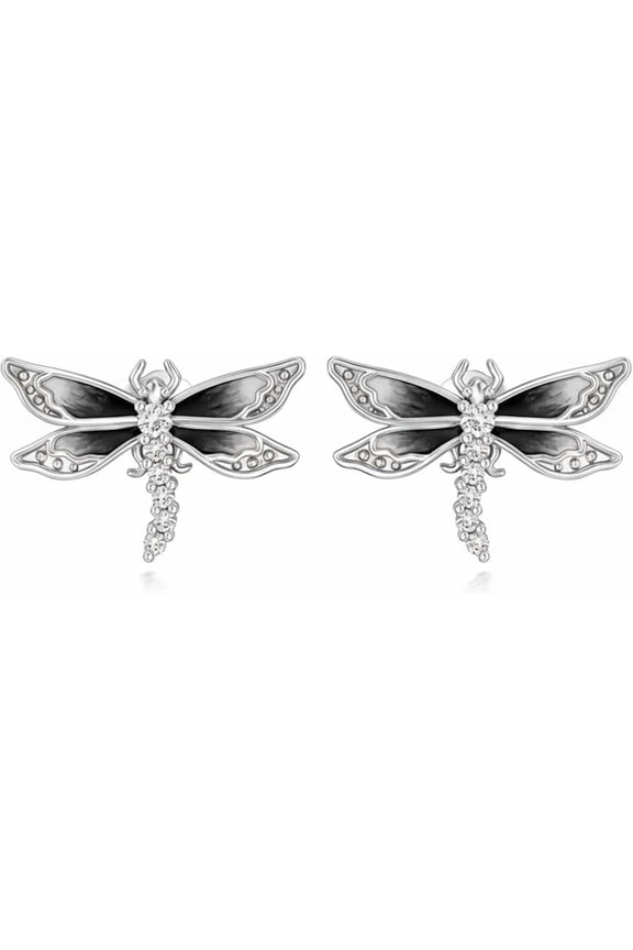 Diamond Dragonfly Stud Earrings for Women 925 Sterling Silver 0.08 CTTW Lab Grown Diamond Earrings Jewelry Gifts for Mom Wife Girlfriend Daughter Sister
