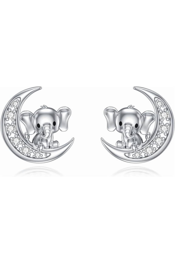 Diamond Elephant Stud Earrings Sterling Silver Elephant Earrings for Women Wife