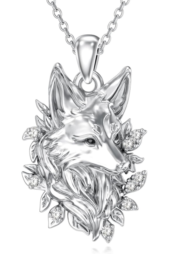 Diamond Fox Necklace for Women 925 Sterling Silver Fox Pendant Necklace with Lab Grown Diamond Jewelry Gifts for Women