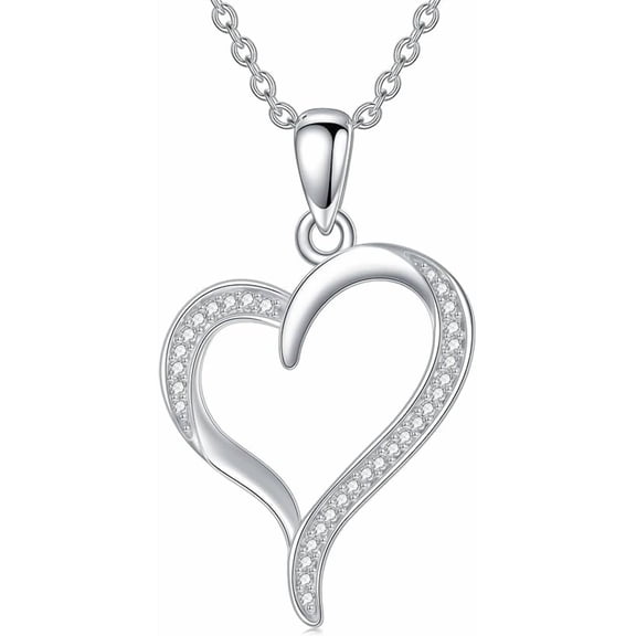 AOBOCO Diamond Heart Necklace for Women in 925 Sterling Silver
