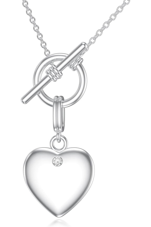Diamond Heart Toggle Necklace for Women 925 Sterling Silver 1.2mm Cable Chain and Pendant with Lab Grown Diamond Ladies Jewelry Gifts