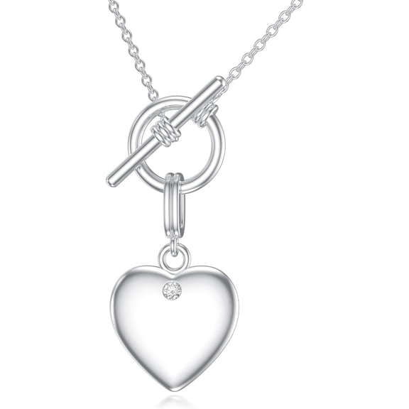 AOBOCO Diamond Heart Toggle Necklace for Women 925 Sterling Silver 1.2mm Cable Chain and Pendant with Lab Grown Diamond Ladies Jewelry Gifts