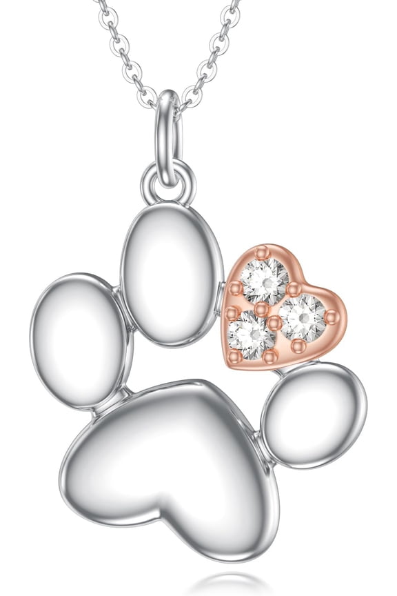 Diamond Paw Print Pendant Necklace for Women 925 Sterling Silver Lab Grown Diamond Jewelry Gifts for Dog and Cat Lovers