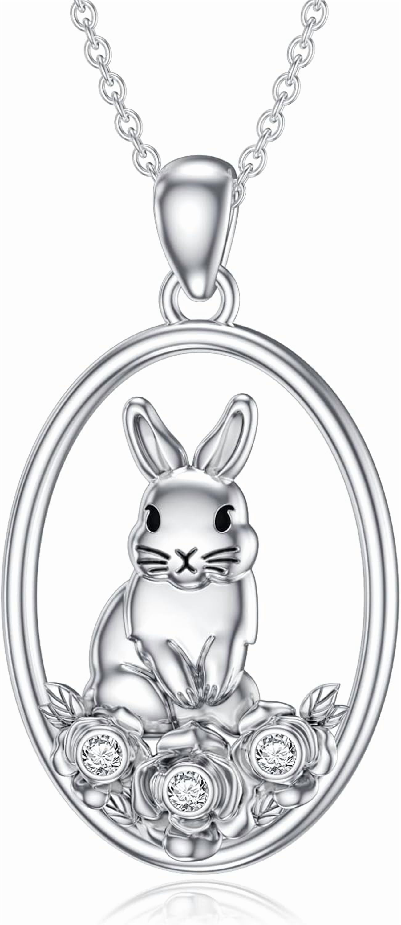 AOBOCO Diamond Rabbit Necklace 925 Sterling Silver Bunny Moon Pendant ...