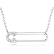 AOBOCO Diamond Safety Pin Necklace for Women 925 Sterling Silver Safety Pin Pendant Necklace with Lab Grown Diamond Jewelry Gifts for Mom Wife