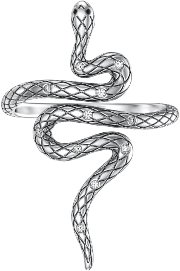 Diamond Snake Ring for Women 925 Sterling Silver Lab Grown Diamond Jewelry Gifts for Her Adjustable 0.083 cttw D Color VVS Clarity