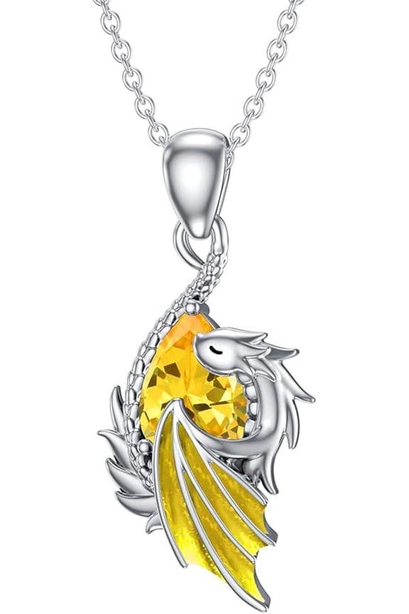 Dragon Birthstone Necklace Wyvern Dragon Pendant Necklace Gift for Women