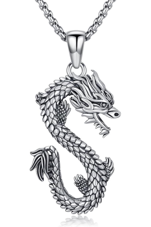 Dragon Necklace for Men 925 Sterling Silver Dragon Pendant Necklace Cool Jewelry Gift for Men Women (02- silver)