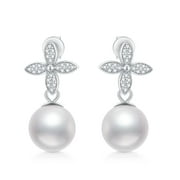 AOBOCO Easter Day Gifts for Her, Pearl Earrings 925 Sterling Silver Freshwater Pearl Earrings for Women Girls