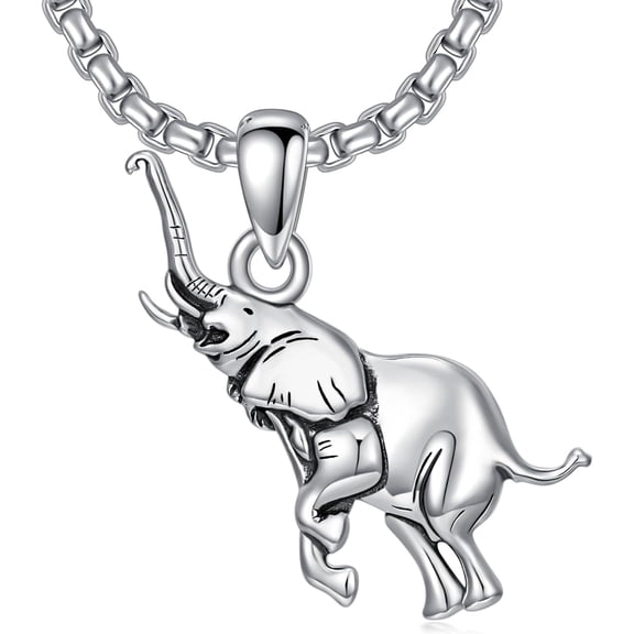 AOBOCO Elephant Necklace Sterling Silver Elephant Pendant Necklace Good Luck Animal Necklace for Men Women