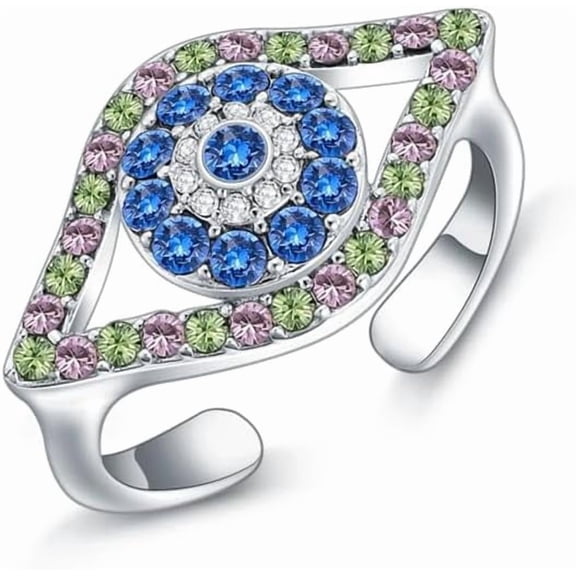 AOBOCO Evil Eye/Moon/Butterfly/Crown Rings 925 Sterling Silver with Colored Gemstone Jewelry Gifts for Women Her