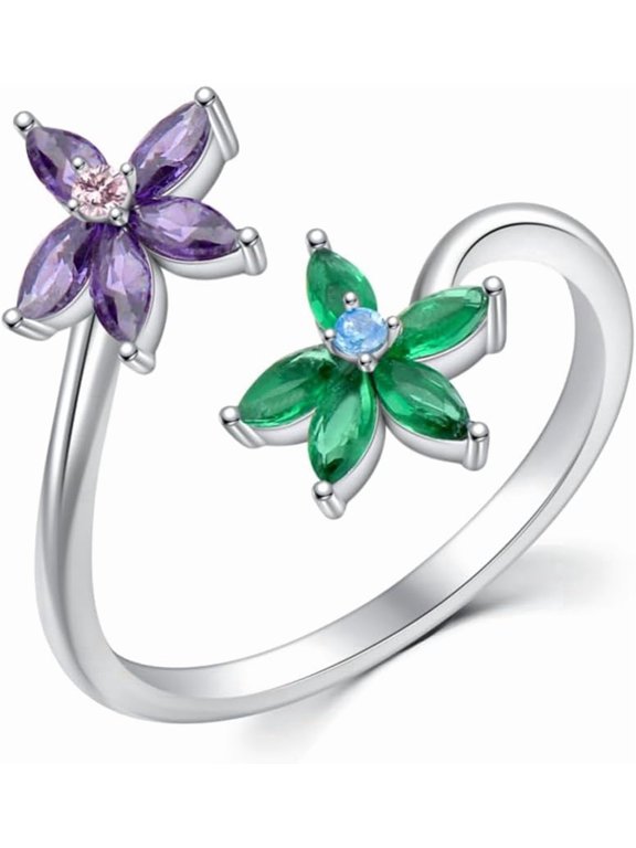 Flower Rings for Women 925 Sterling Silver Colored Gemstone Floral Rings for Mother Wife Her