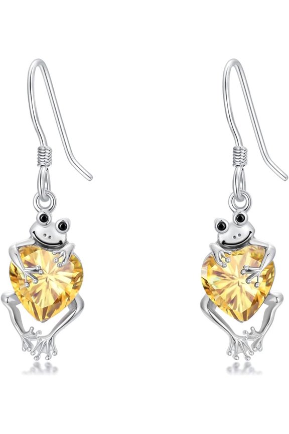 Frog Dangle Earring with Synthetic Birthstone Frog Earrings Jewelry Gift for Women