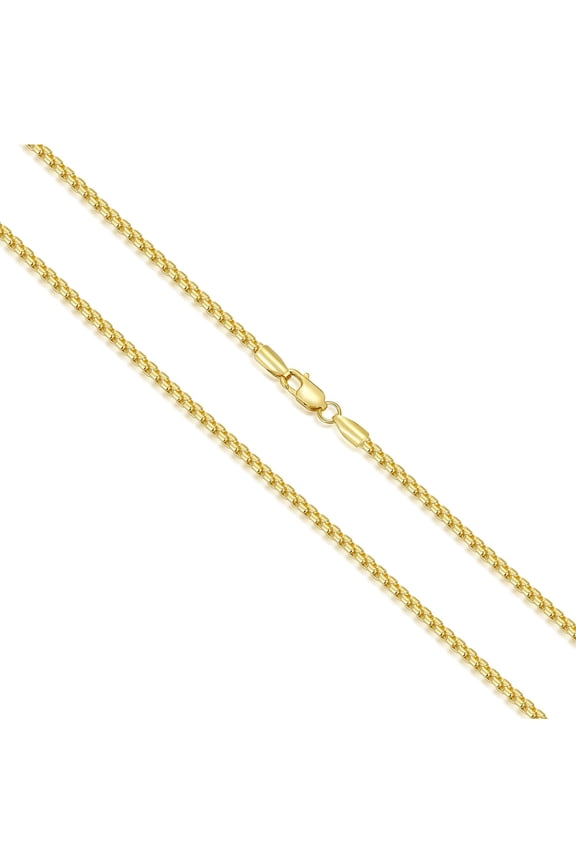 Genuine 925 Sterling Silver Round Box Chain Plated with Yellow Gold for Men & Women Strong, Safe and Beautiful Rolo Link Chains 1.0MM - 3.0MM, 16-36 Inches (with Gift Box)