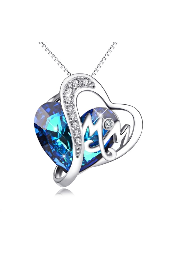 Gifts for Mom I Love You Mom Necklace Sterling Silver Heart Pendant Necklace Crystals Necklace Birthday Christmas Jewelry Gifts for Women Mom Mother Mama Nana