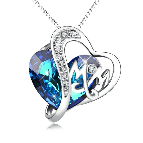 AOBOCO Gifts for Mom I Love You Mom Necklace Sterling Silver Heart Pendant Necklace Crystals Necklace Birthday Christmas Jewelry Gifts for Women Mom Mother Mama Nana