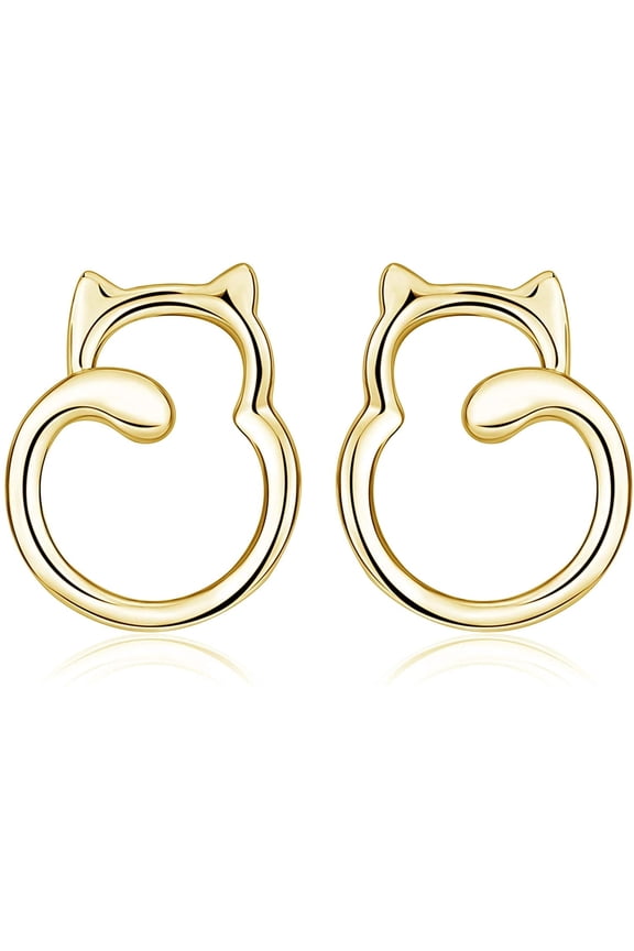 Gifts S925 Sterling Silver Cat Kitty Stud Earrings for Women Hypoallergenic Cat Stud Earrings for Gifts