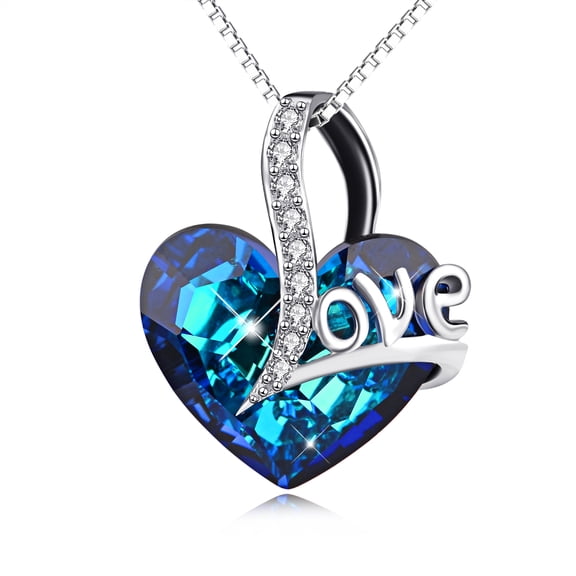 AOBOCO Gifts for Women, I Love You Forever Necklace Sterling Silver Heart Crystal Necklace Birthday Anniversary Jewelry Gifts for Women, Gifts for Her, Gifts for Mom Nana Wife Sisters