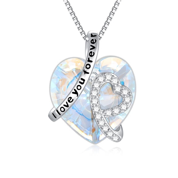 AOBOCO Gifts for Women, I Love You Forever Necklace Sterling Silver Heart Crystal Necklace Birthday Anniversary Jewelry Gifts for Women, Gifts for Her, Gifts for Mom Nana Wife Sisters