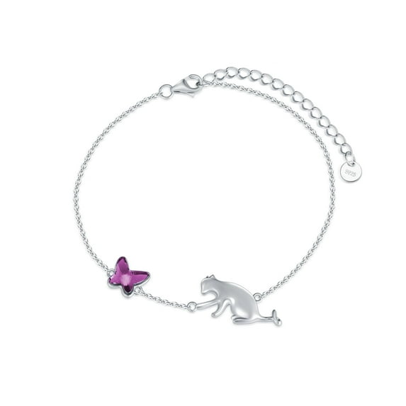 AOBOCO Gifts for Girls Butterfly Bracelet Sterling Silver Cat Catching Butterfly Bracelet Jewelry Gifts for Girls Sisters Daughter