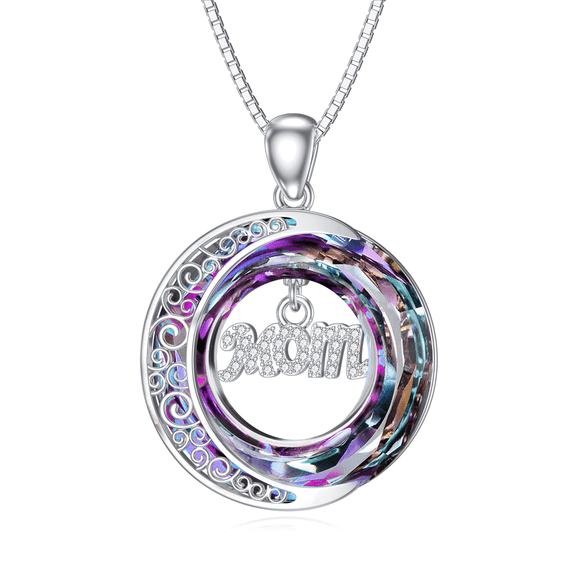 AOBOCO Gifts for Mom, Sterling Silver Mom Necklace with Gradient Crystal Jewelry Gifts for Women Mom Mama Nana