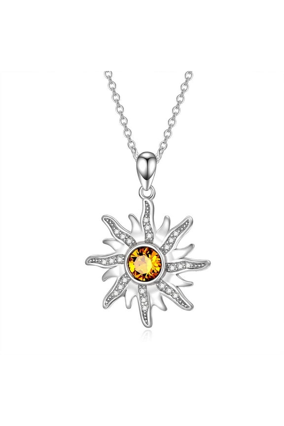 Gifts for Women Sun Necklace 925 Sterling Silver Sun Pendant with Birthstone for Women Sisters Daughter