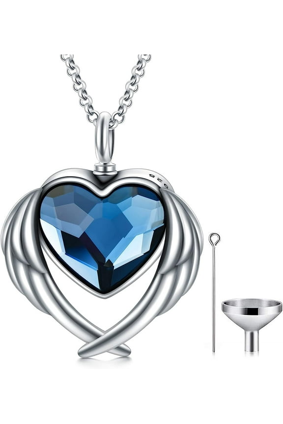 Heart Angel Wing Urn Necklace for Ashes 925 Sterling Silver Heart Memorial Keepsake Cremation Pendant Necklace Cremation Jewelry Gifts for Women