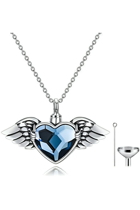 Christmas Gifts Heart Angel Wing Urn Necklace for Ashes 925 Sterling Silver Heart Memorial Keepsake Cremation Pendant Jewelry Gifts for Women