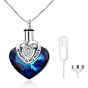 AOBOCO Heart Cremation Jewelry 925 Sterling Silver with Blue Crystal Urn Necklace for Ashes Keepsake Memorial Jewelry Cremation Jewelry for Ashes