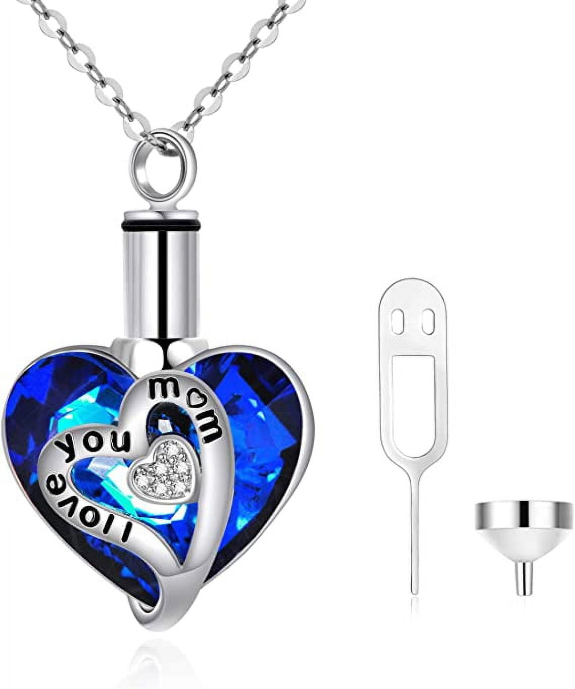 AOBOCO Heart Cremation Jewelry 925 Sterling Silver with Blue Crystal